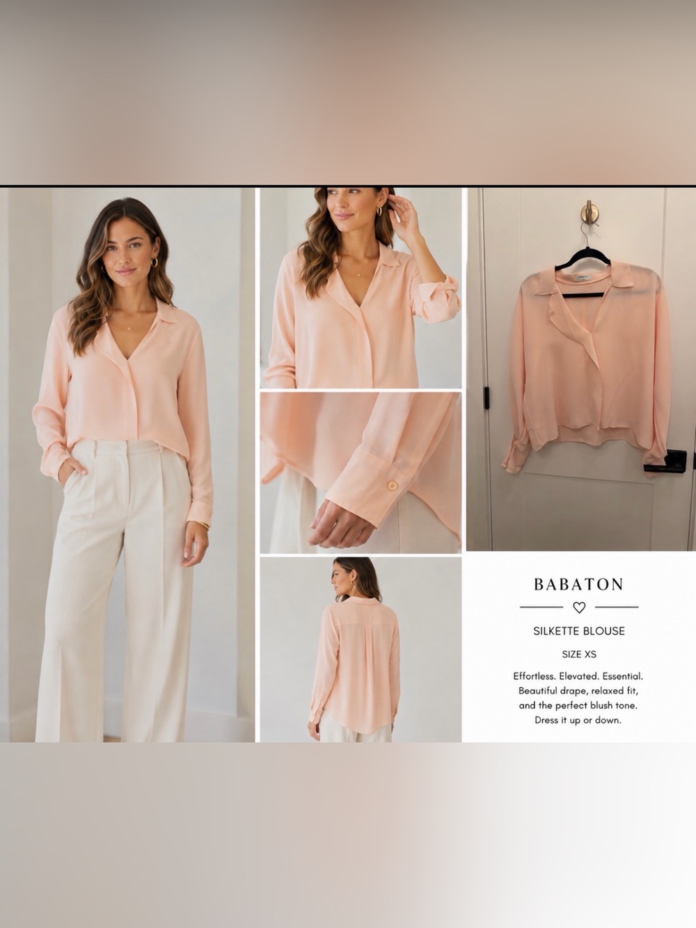 Babaton Blush Peach Silk-Like V-Neck Blouse